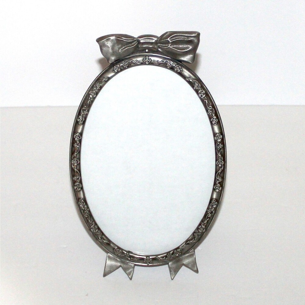 Burnes of Boston vintage Photo Frame pewter Bow Ribbon floral oval
